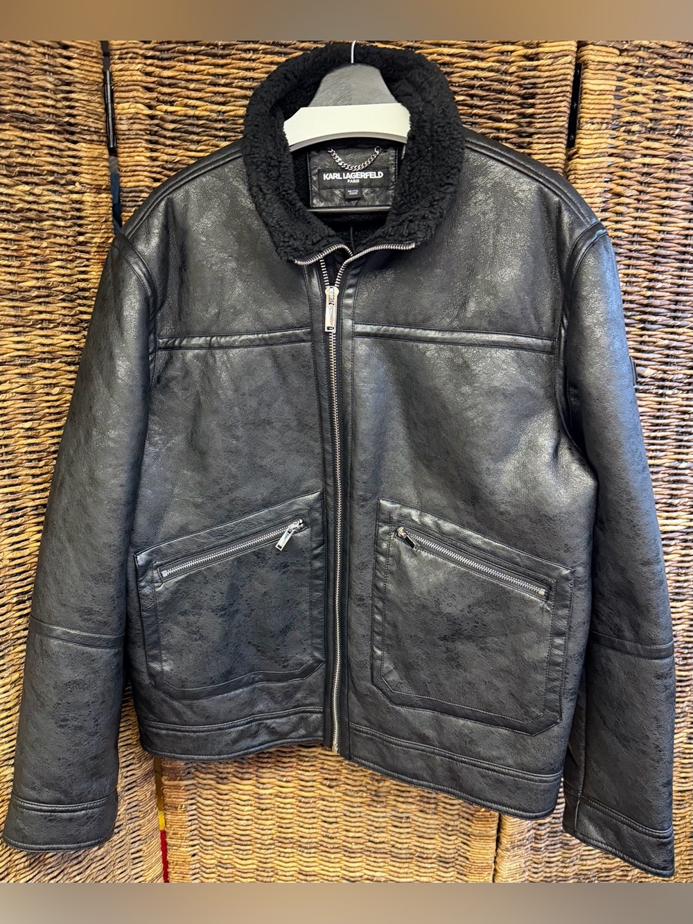 Karl Lagerfeld Black Faux Double Pocket Jacket-XXL